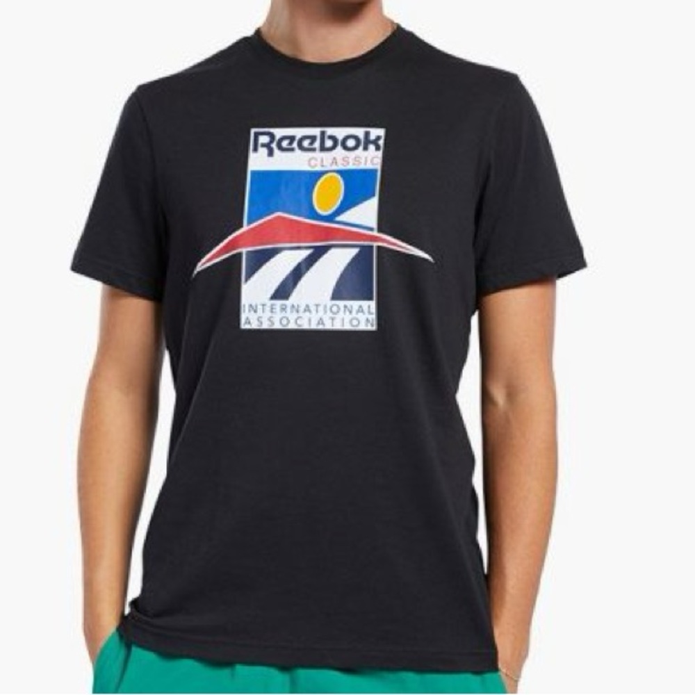 Reebok vintage design Black Short-Sleeve Logo Tee Multicolor Graphic size xs